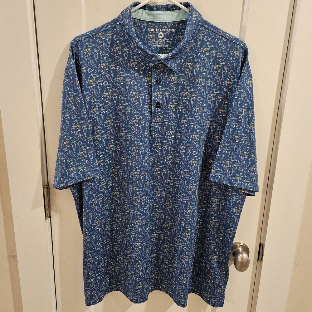 Southern Shirt Company Neon Happy Hour Cocktail Print Polo Shirt - Size XL